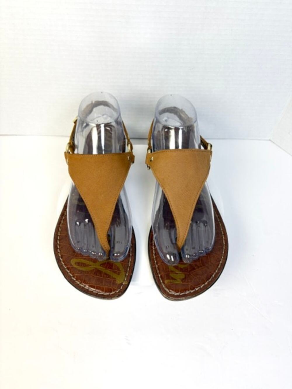 Sam Edelman Greta Sandals Size 9.5 Tan Leather Thong T-Strap Slingback Flats